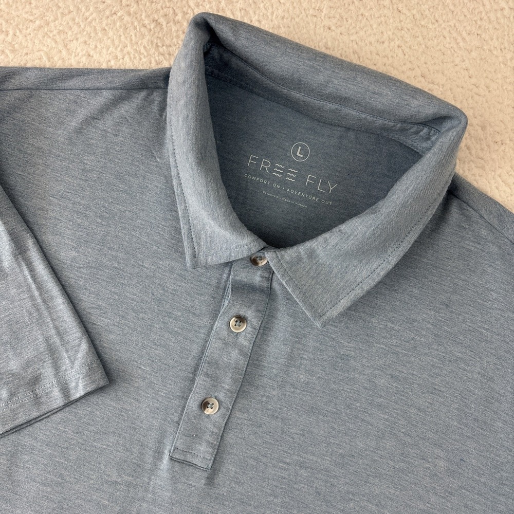 FREE FLY Mens 'Bamboo Flex' Polo Shirt Large Blue Performance Stretch Fishing SS